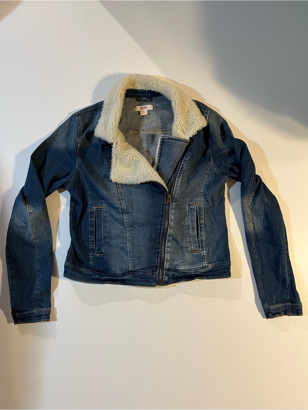 Mossimo Supply Co. Dark Blue Denim Jacket with Cream Sherpa Collar